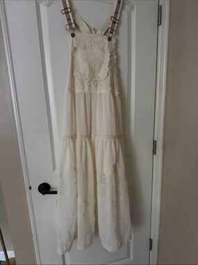 Women’s Cream Lace-Trim Dress Overalls